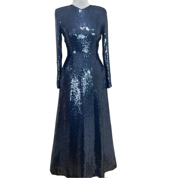 Vintage John Anthony Elegant Blue Sequin Evening Gown - Picture 1 of 15